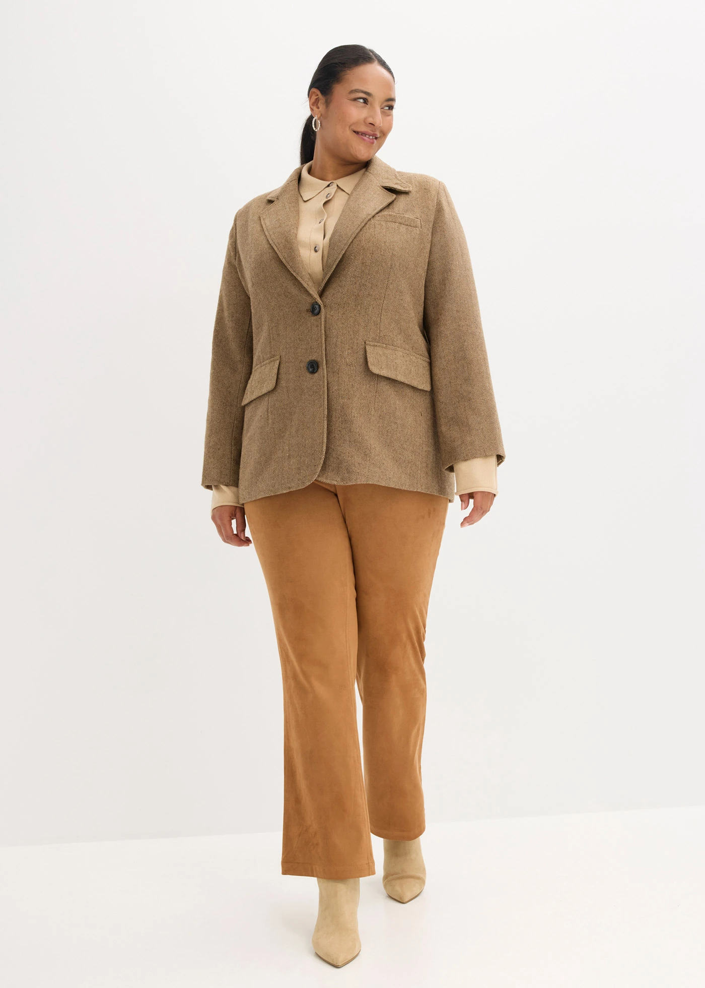 Blejzr se vzorem rybí kosti a s podílem vlny • ořechově hnědá melír plus size • bonprix obchod