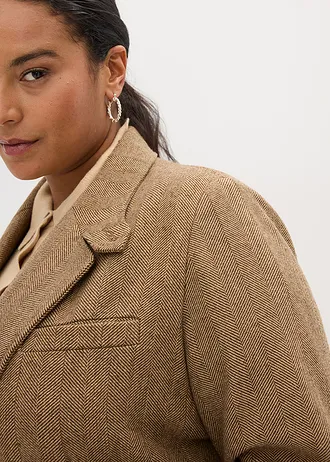 Blejzr se vzorem rybí kosti a s podílem vlny • ořechově hnědá melír plus size • bonprix obchod