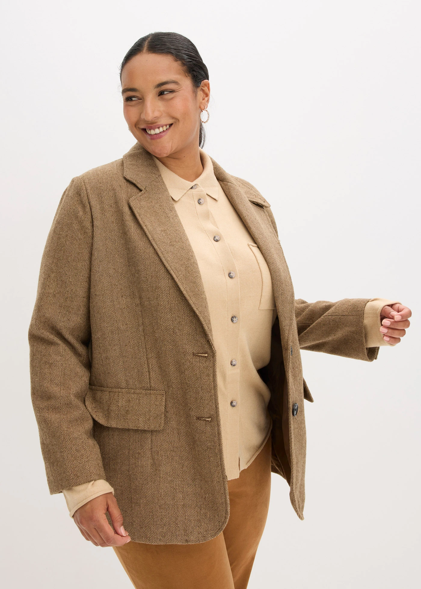 Blejzr se vzorem rybí kosti a s podílem vlny • ořechově hnědá melír plus size • bonprix obchod