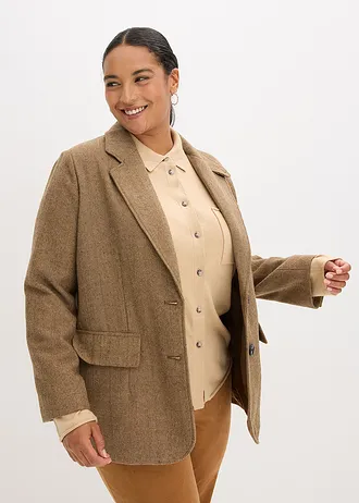 Blejzr se vzorem rybí kosti a s podílem vlny • ořechově hnědá melír plus size • bonprix obchod