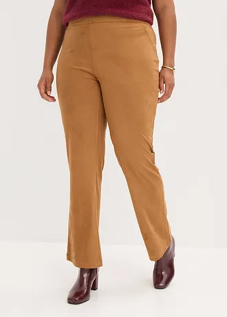 Rozšířené kalhoty z umělé velurové kůže, barva: hnědá moka