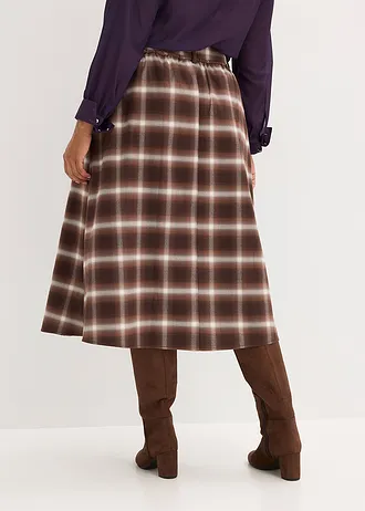 Kostkovaná skládaná sukně a pásek (2dílná souprava) • tmavě hnědo-světle hnědo-středně hnědo-slonovinová kostka plus size • bonprix obchod
