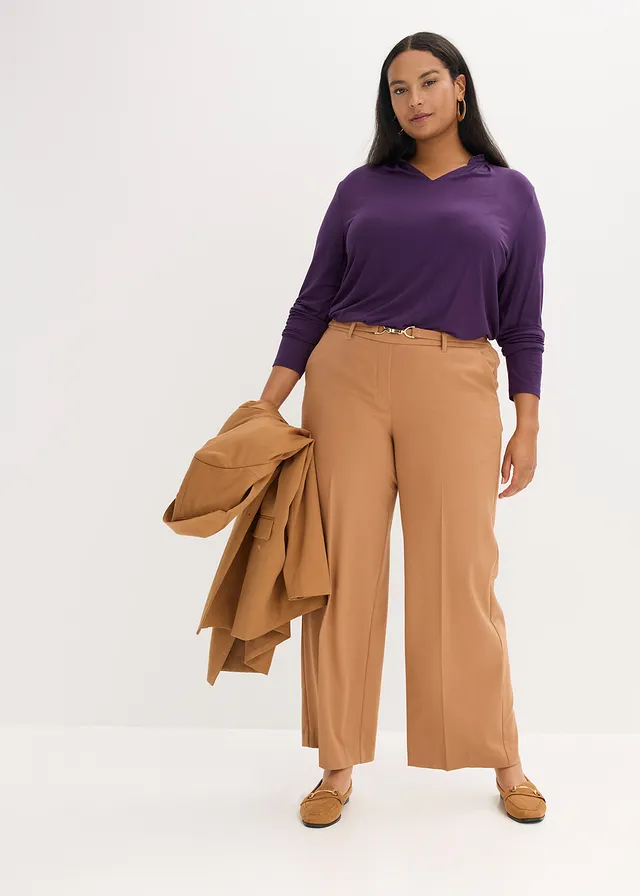 T-shirt blouse à col montant, Couleur: violet foncé