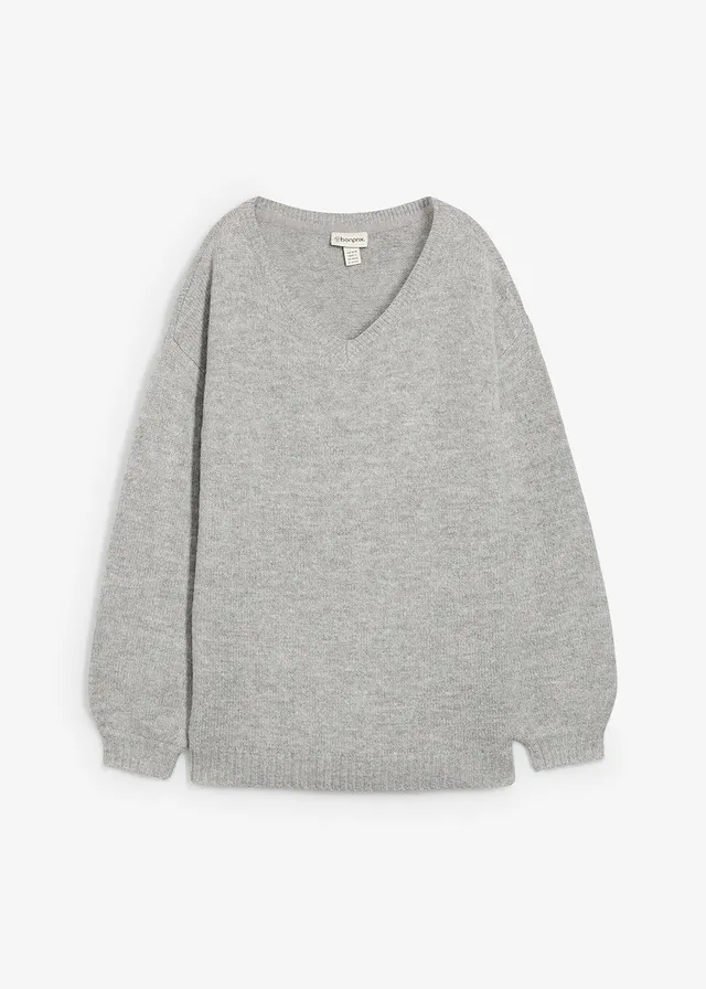 Měkký svetr z jemné pleteniny, s balonovými rukávy • světle šedý melír melír • bonprix obchod