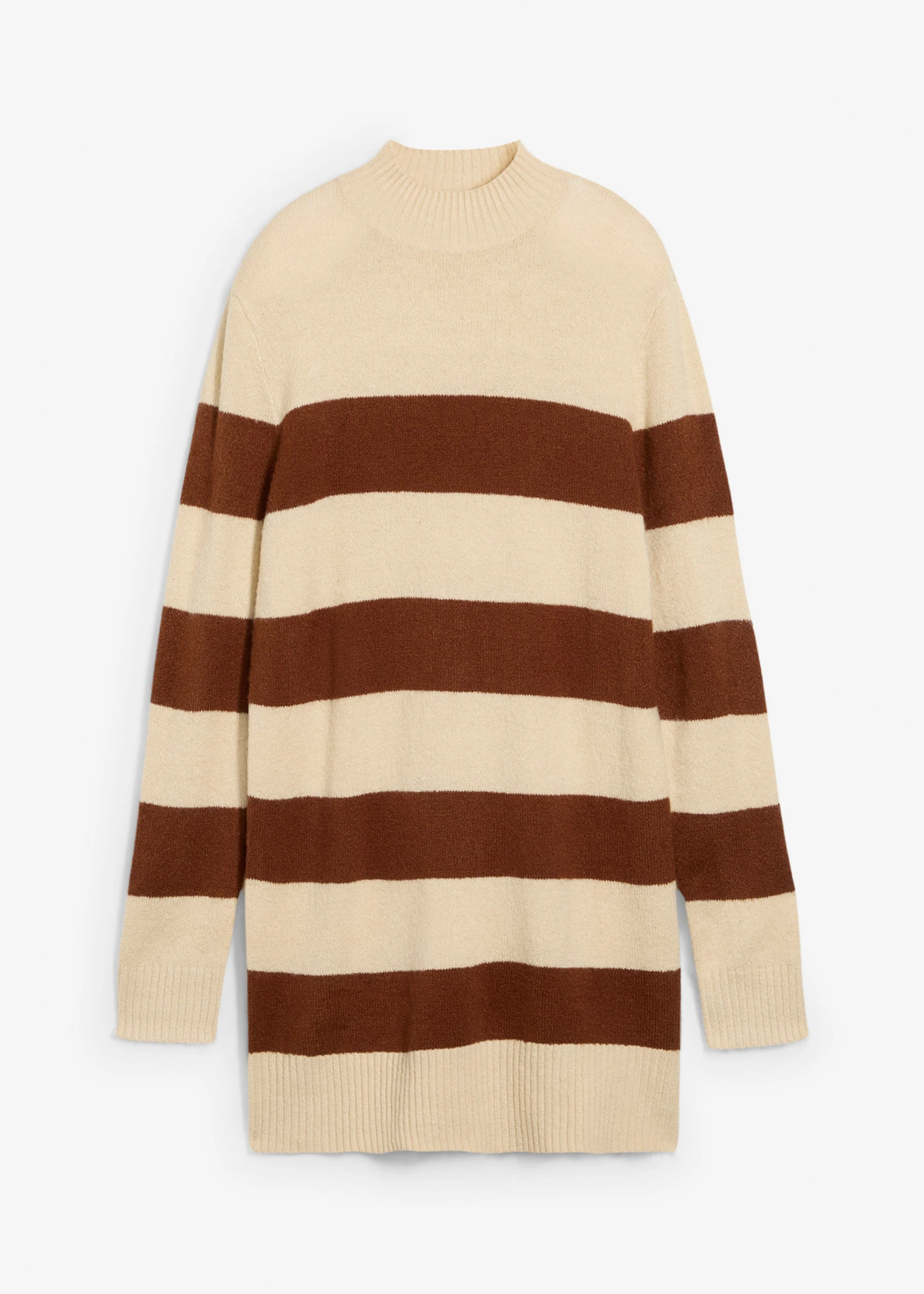 Dlouhý pletený svetr • cihlově hnědo-světle písková s proužky • bonprix obchod