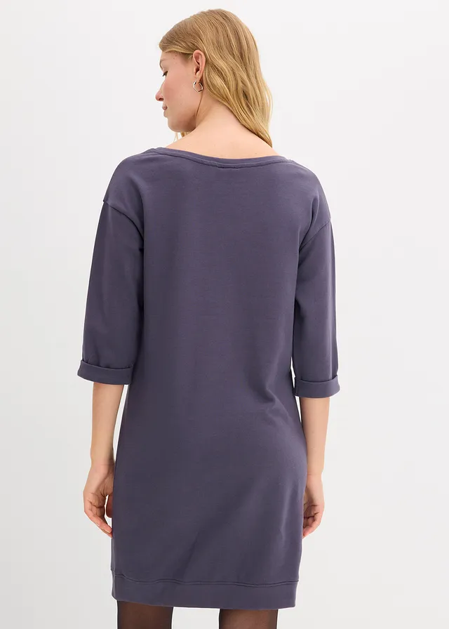 Robe sweat manches 3/4, intérieur gratté doux, Couleur: myrtille