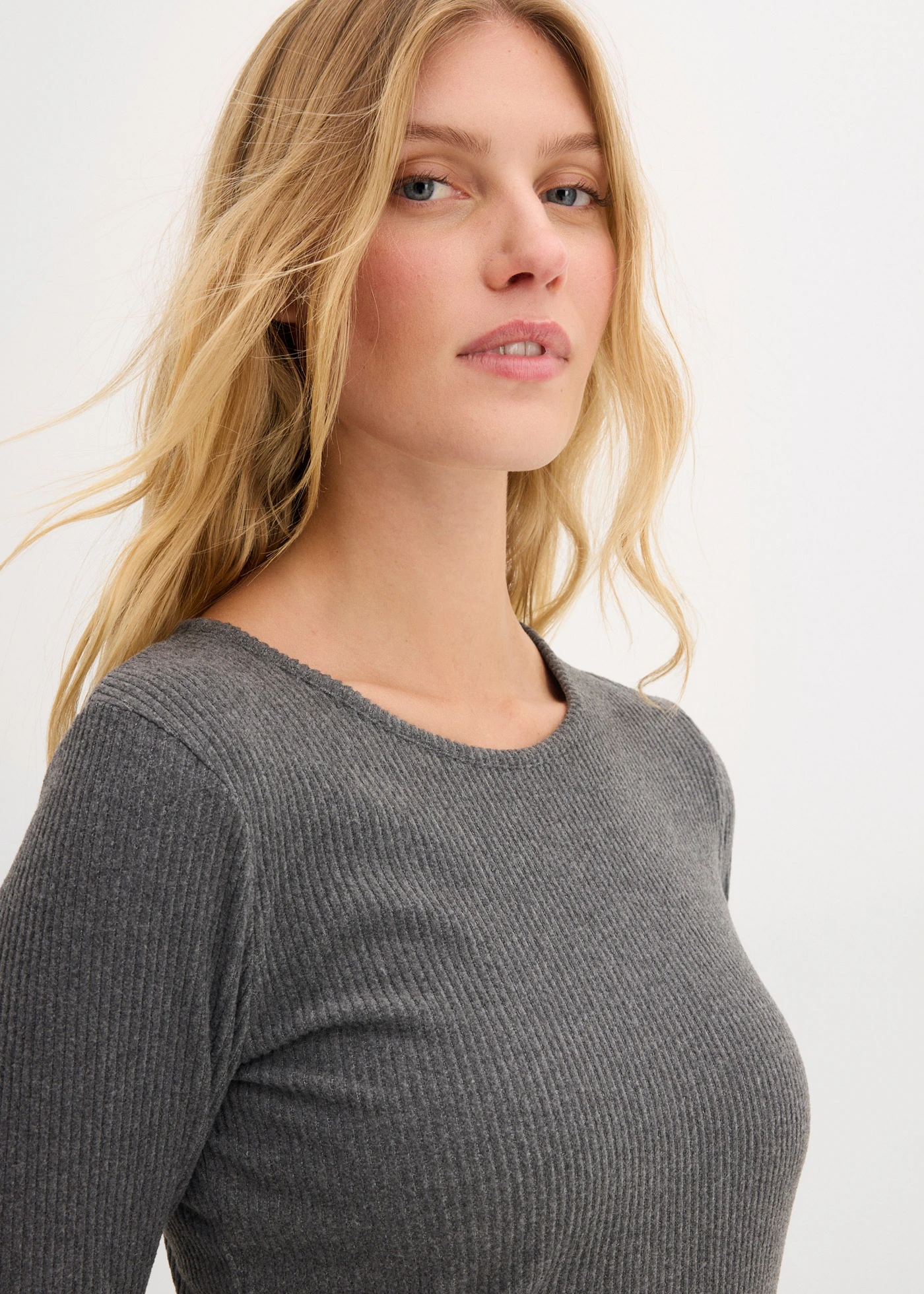 Žebrované termo tričko • šedý melír • bonprix obchod