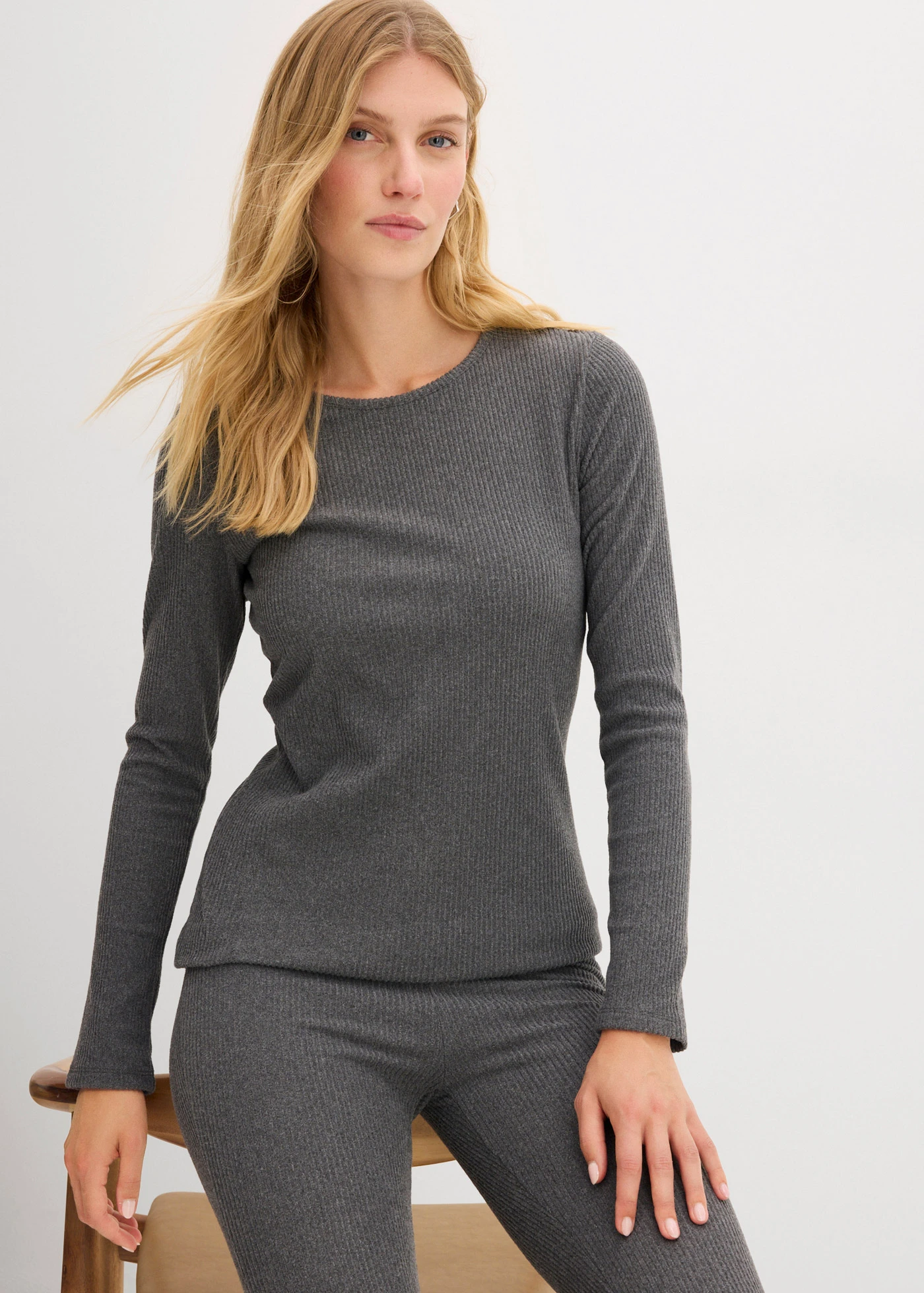 Žebrované termo tričko • šedý melír • bonprix obchod