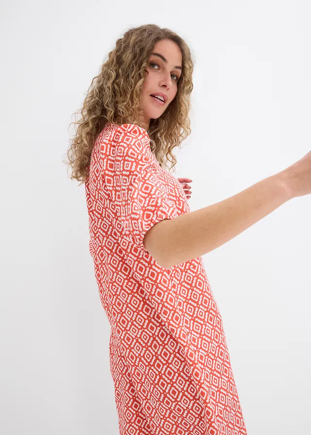 Tuniekjurk van soepele viscose • kaneelrood-wolwit gedessineerd • product-page.page-title-suffix