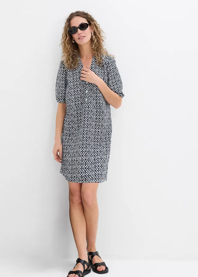 Robe-tunique en viscose fluide • noir/écru imprimé • product-page.page-title-suffix