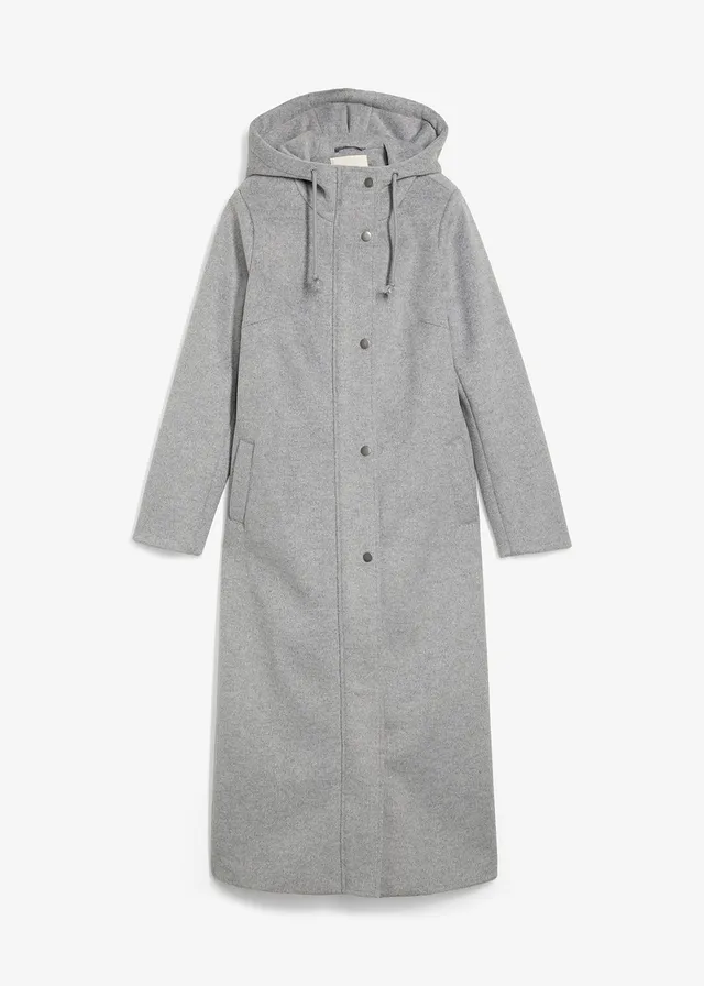 Kabát z umělé vlny, maxi délka • šedý melír • bonprix obchod