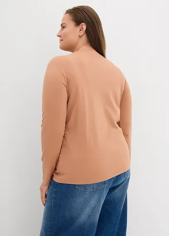 Longsleeve van puur biologisch katoen (set van 2), slim fit, Kleur: mocha mousse/olijfgroen