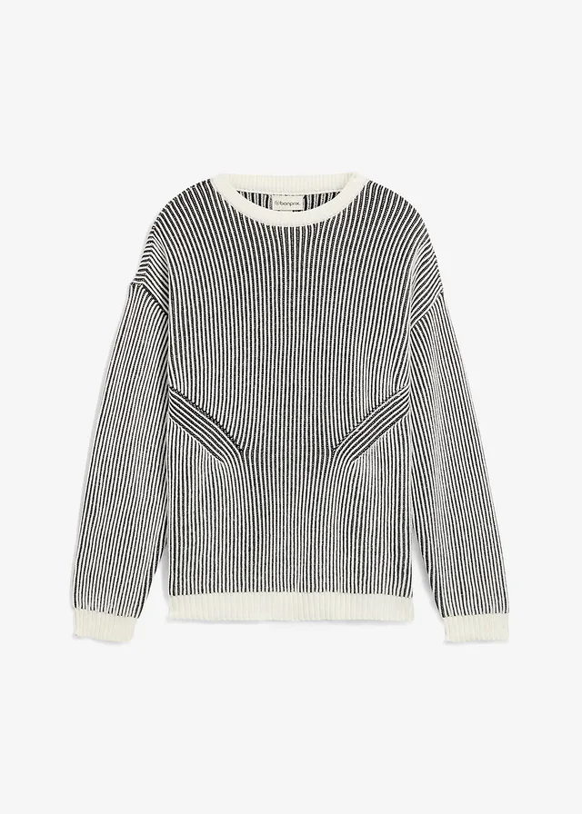 Pulover ripsat din amestec de bumbac, Loose Fit