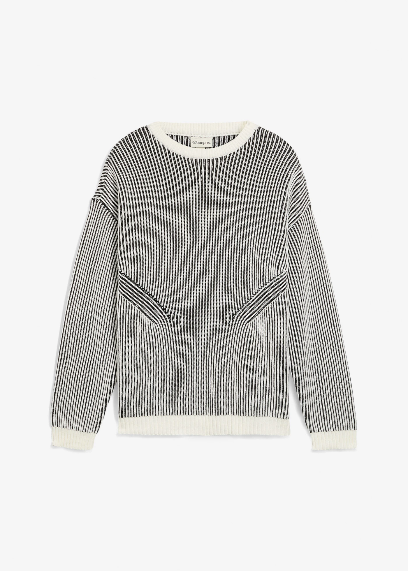 Žebrovaný svetr z bavlněné směsi, Loose Fit • černo-přírodní bílá s proužky • bonprix obchod