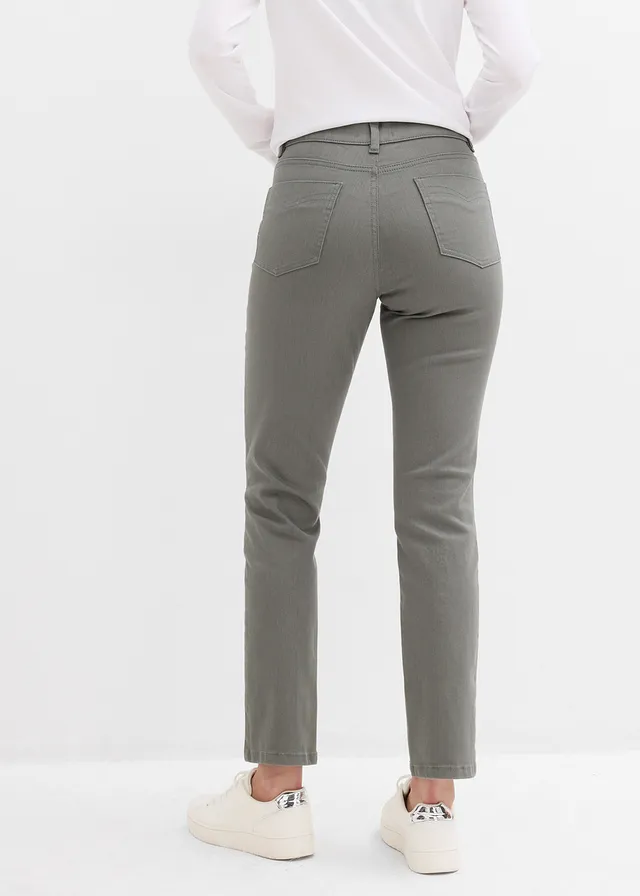 Cropped twil broek van een elastische katoenmix • eucalyptusgroen • bonprix online shop