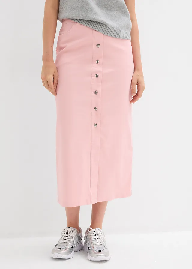Twill midi szoknya, szín: matt rózsaszín