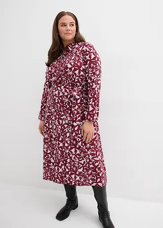 Košilové šaty ze splývavé viskózy, barva: rubínově červeno-šeříková s potiskem
