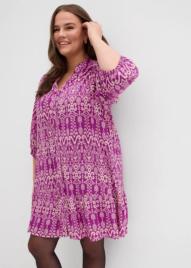 Robe-tunique en viscose douce, Couleur: violine-beige craie