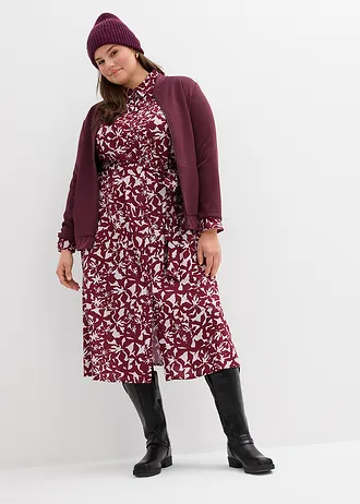 Košilové šaty ze splývavé viskózy, barva: rubínově červeno-šeříková s potiskem