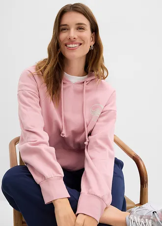 Sweat à capuche 100% coton • rose cendré-écru • Boutique bonprix