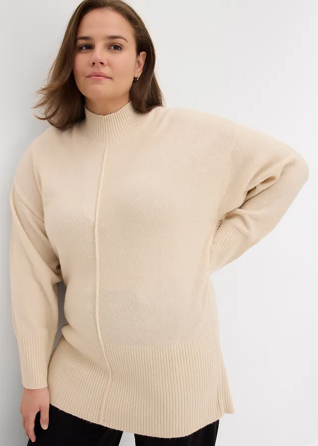 Oversized trui, Kleur: kiezelgrijs-wolwit mêlee