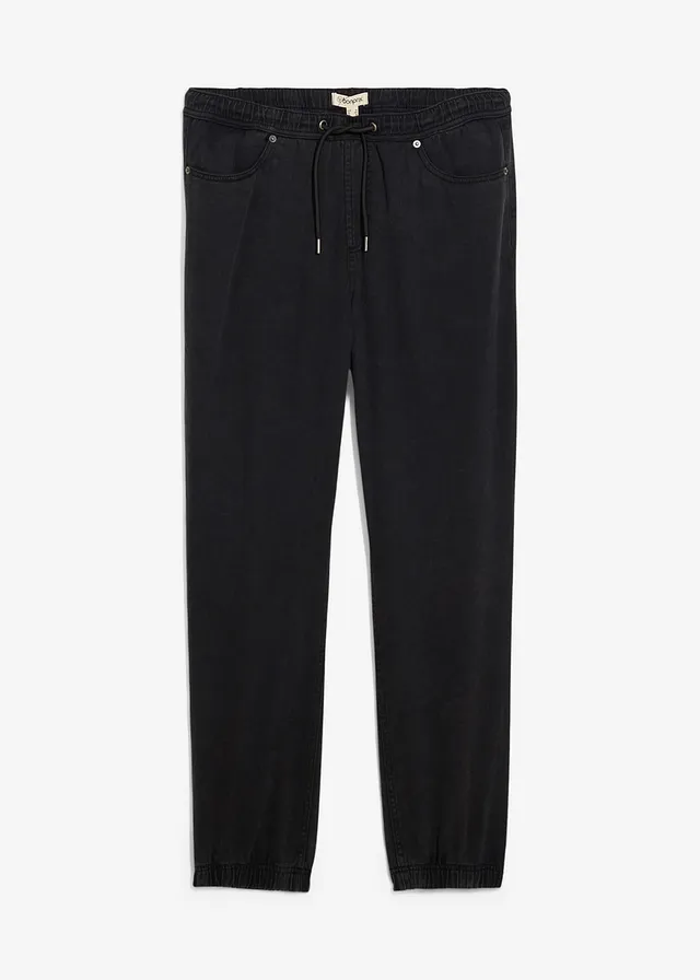 Kalhoty bez zapínání, Relaxed Fit, z čistého bavlněného kepru, Tapered • černá • bonprix obchod