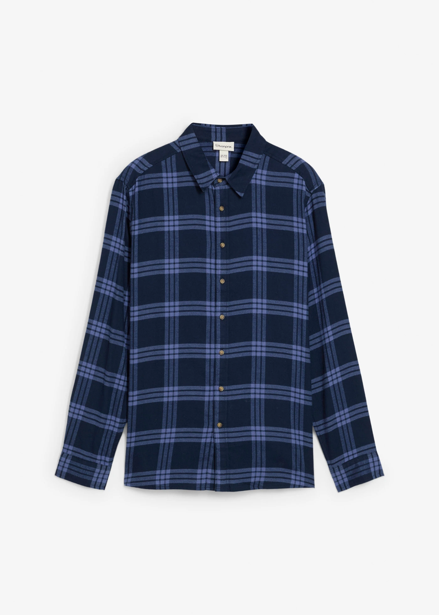 Flanel overhemd met  lange mouwen van biologisch katoen • donkerblauw geruit • bonprix online shop