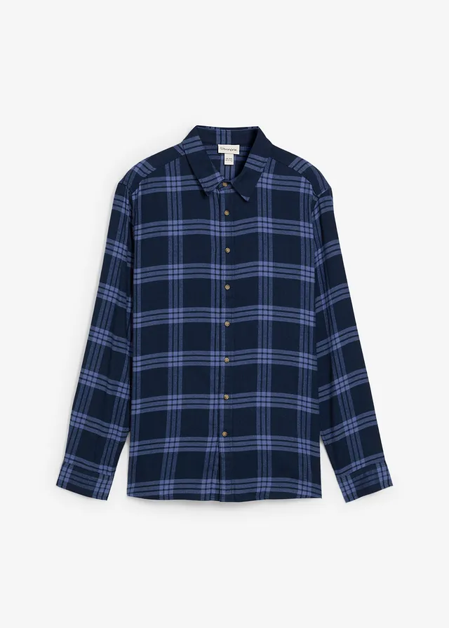 Flanel overhemd met  lange mouwen van biologisch katoen • donkerblauw geruit • bonprix online shop