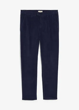 Pantalon regular en velours côtelé de coton extensible, fuselé • bleu foncé • Boutique bonprix