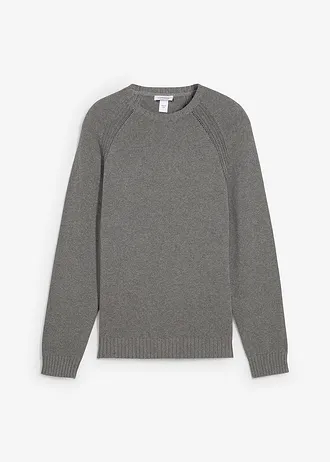 Pulover din tricotaj fin din bumbac reciclabil • gri melanj • magazin bonprix