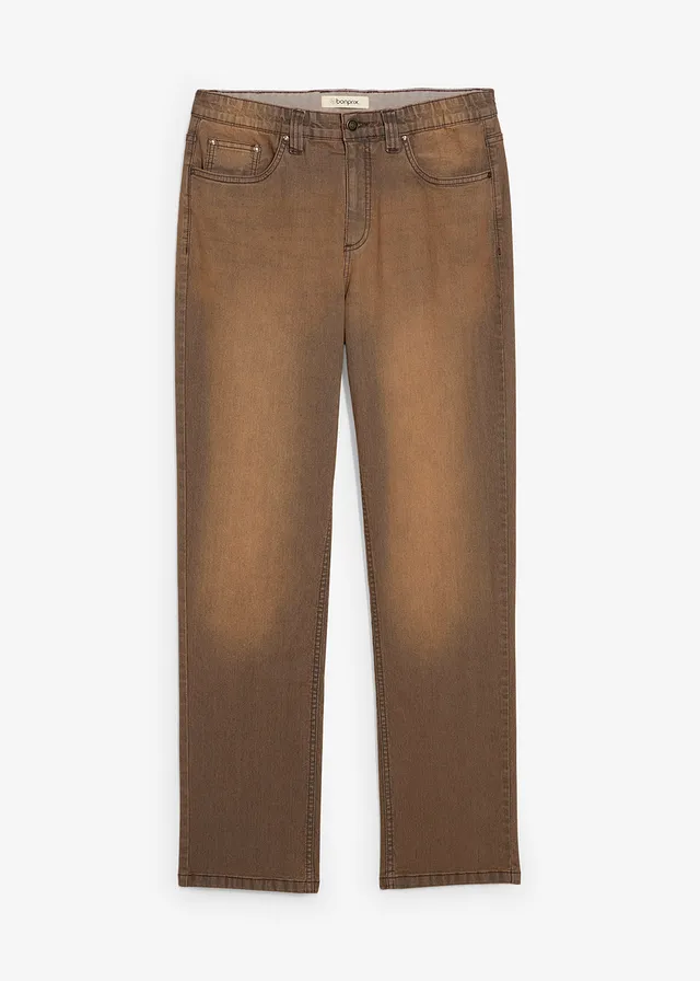 Lehké strečové džíny Classic Fit s pohodlným pasem a vintage sepráním • hnědá terakota • bonprix obchod