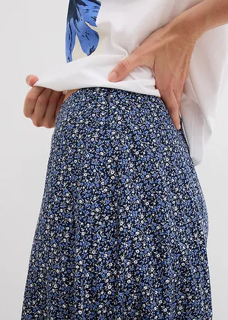 Midi sukně ze splývavé viskózy • tmavě modro-černá s květy • bonprix obchod