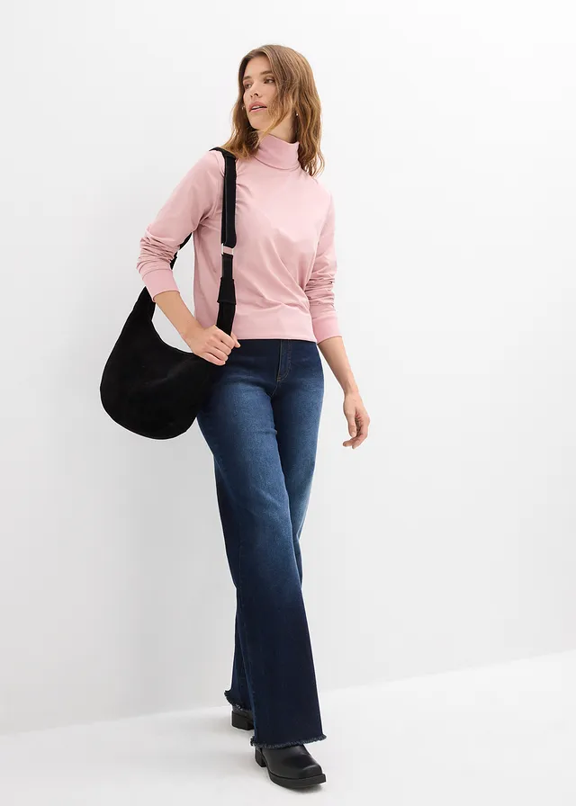 Warm thermoshirt van fleece met col asroze