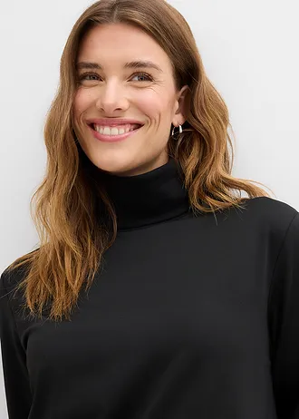 Warm thermoshirt van fleece met col • zwart • bonprix online shop