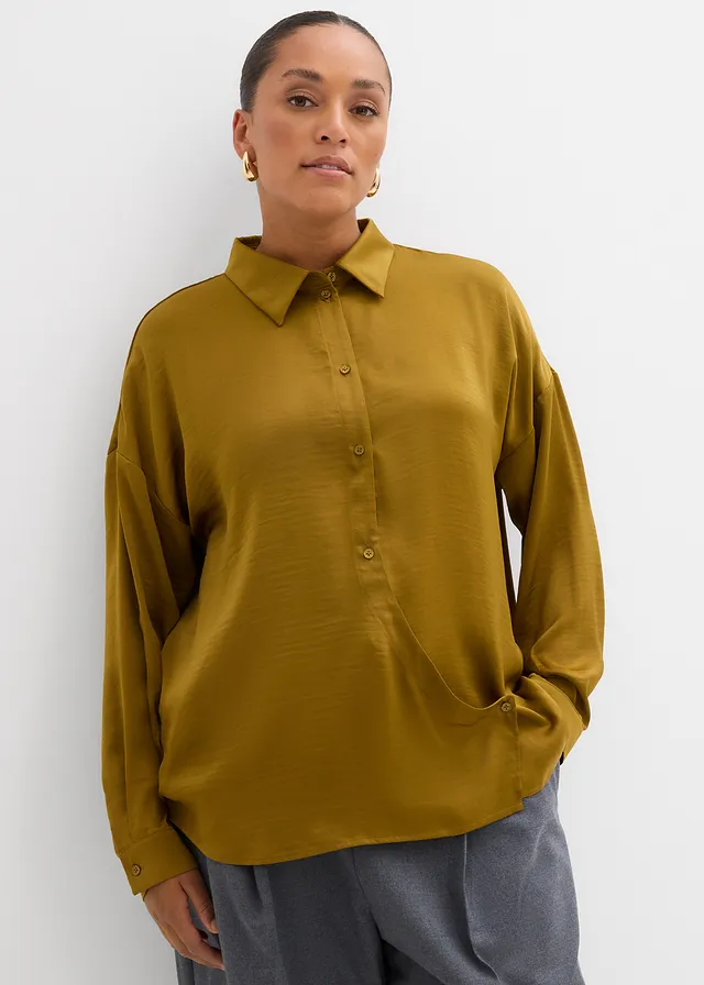Chemisier fluide en satin, Couleur: vert gui