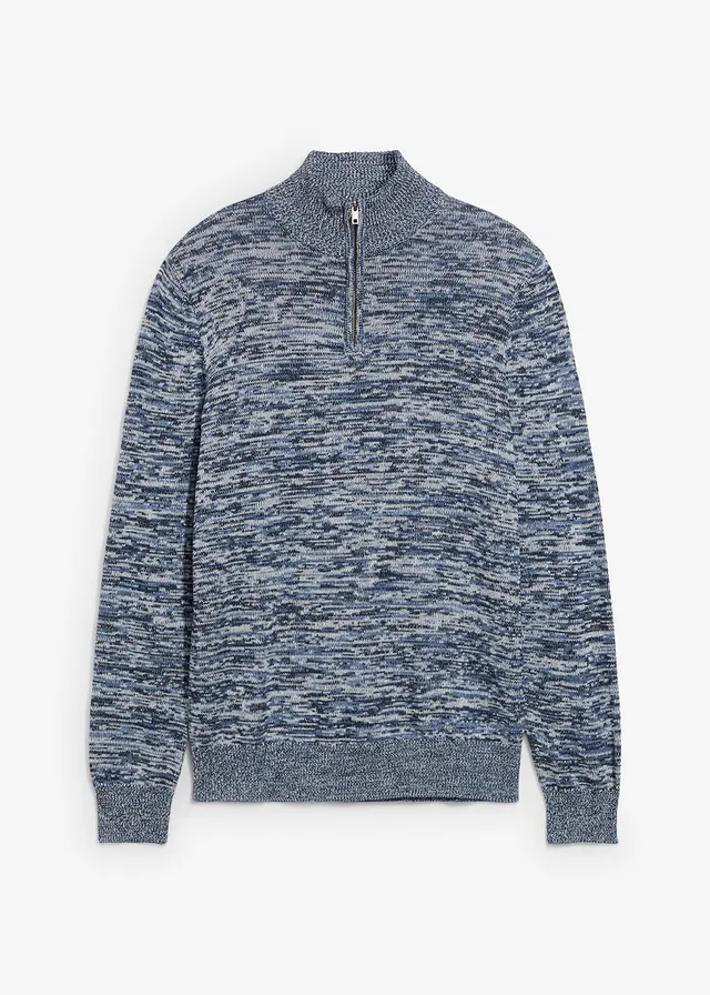 Pulóver s golierom na zapínanie, mäkký balvnený mix