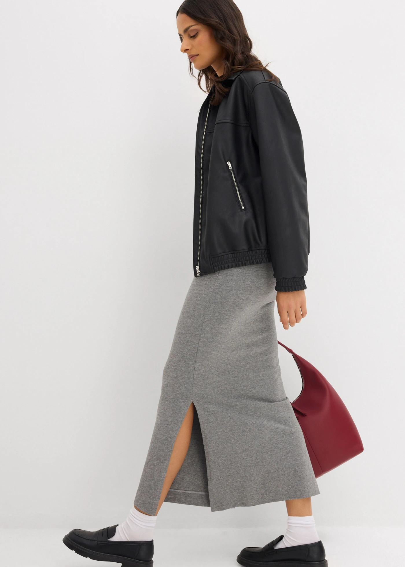 Midi sukně ze splývavé viskózy • šedý melír • bonprix obchod