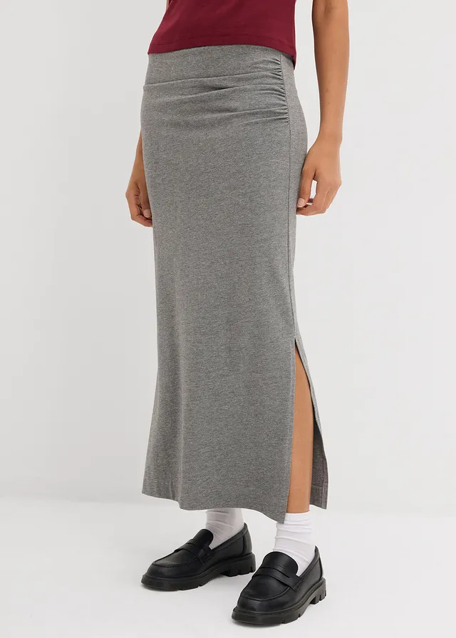 Midirok van soepele viscose, Kleur: grijs gemêleerd