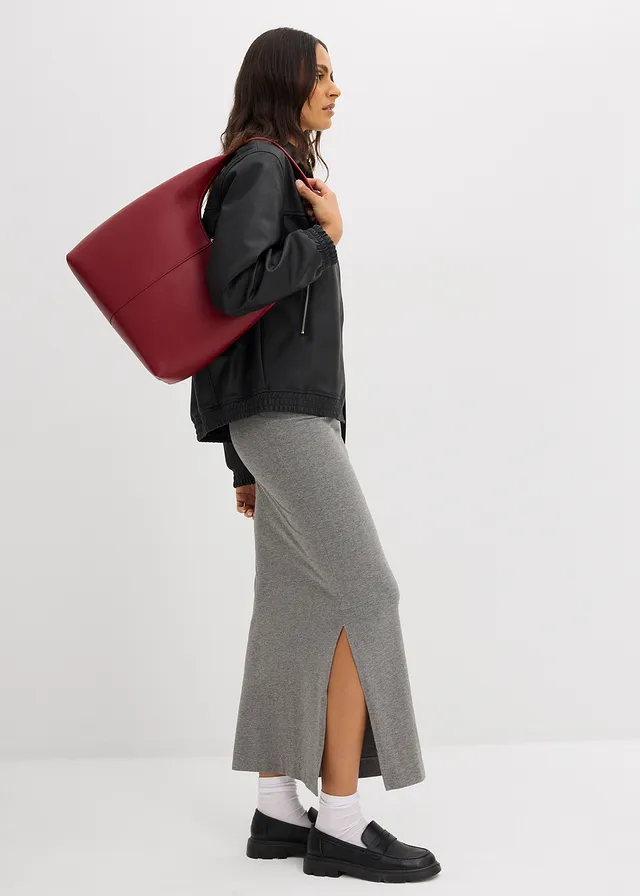 Midirok van soepele viscose, Kleur: grijs gemêleerd