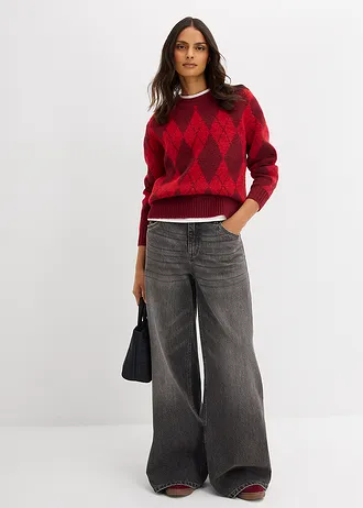 Svetr z jemné pleteniny s kostkovaným vzorem • lávově červená kostkovaná • bonprix obchod