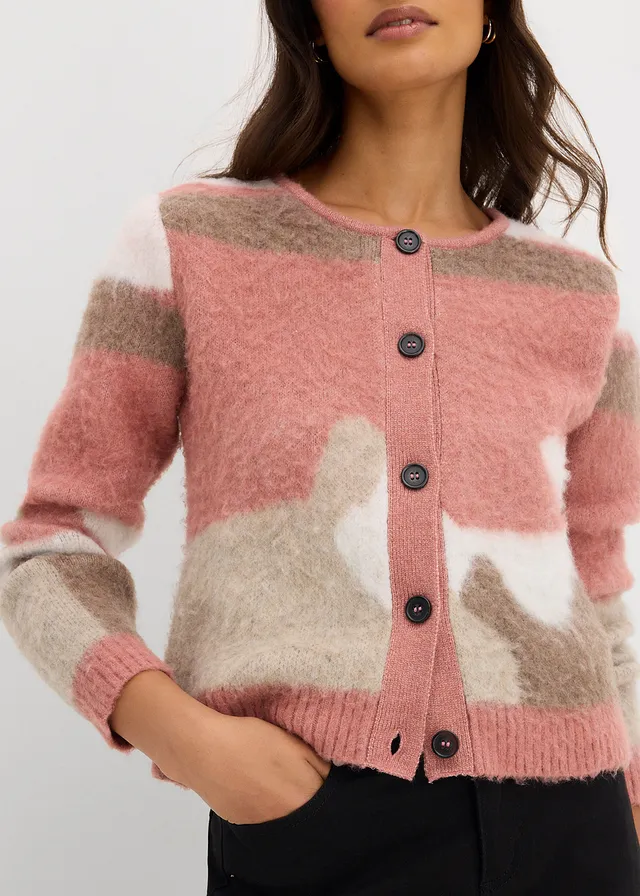 Gilet boutonné en maille à motif graphique • rose graphique • product-page.page-title-suffix