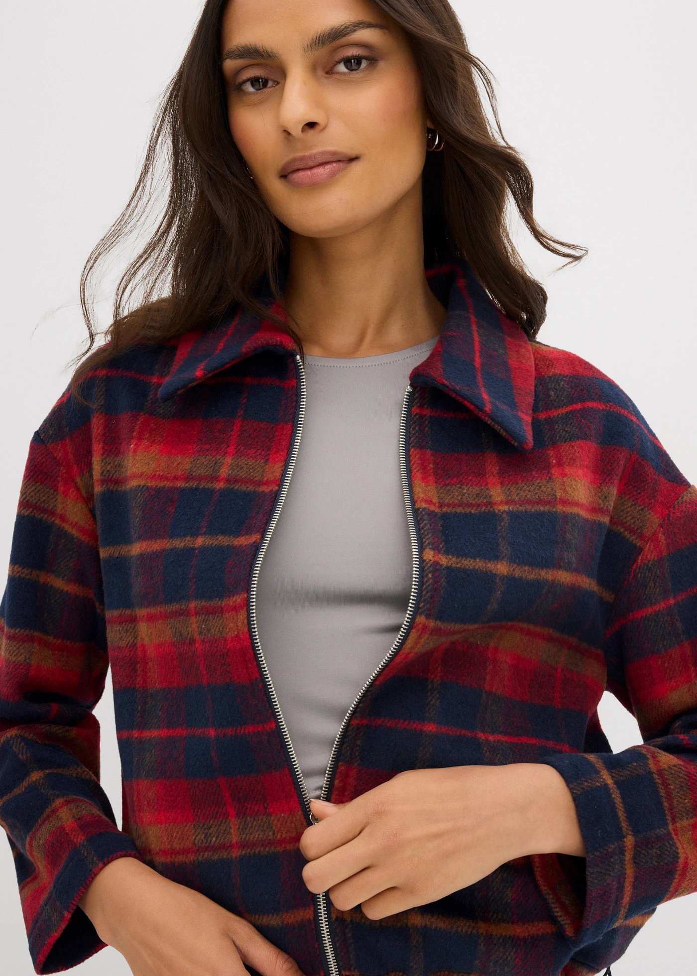 Bluzon s vlněným vzhledem • tmavě modro-červená kostka • bonprix obchod