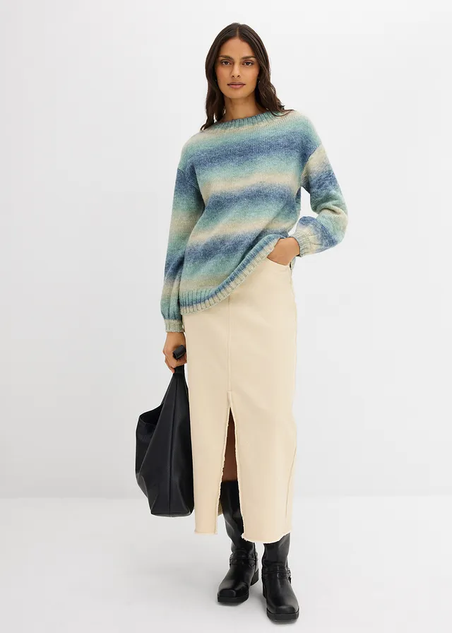 Svetr z hrubé pleteniny z měkké vlněné směsi šedobéžová