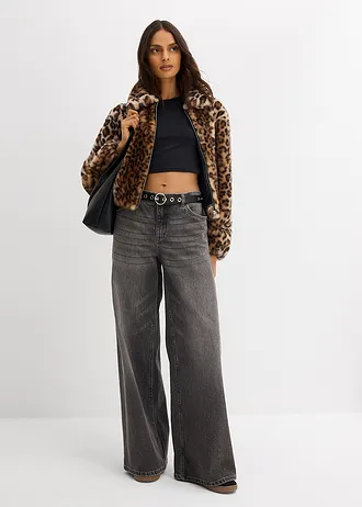 Oversize bunda z umělé kožešiny • světle pískovo- hnědá moka-černá s leopardím potiskem • bonprix obchod