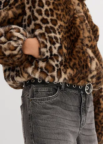 Oversize bunda z umělé kožešiny • světle pískovo- hnědá moka-černá s leopardím potiskem • bonprix obchod
