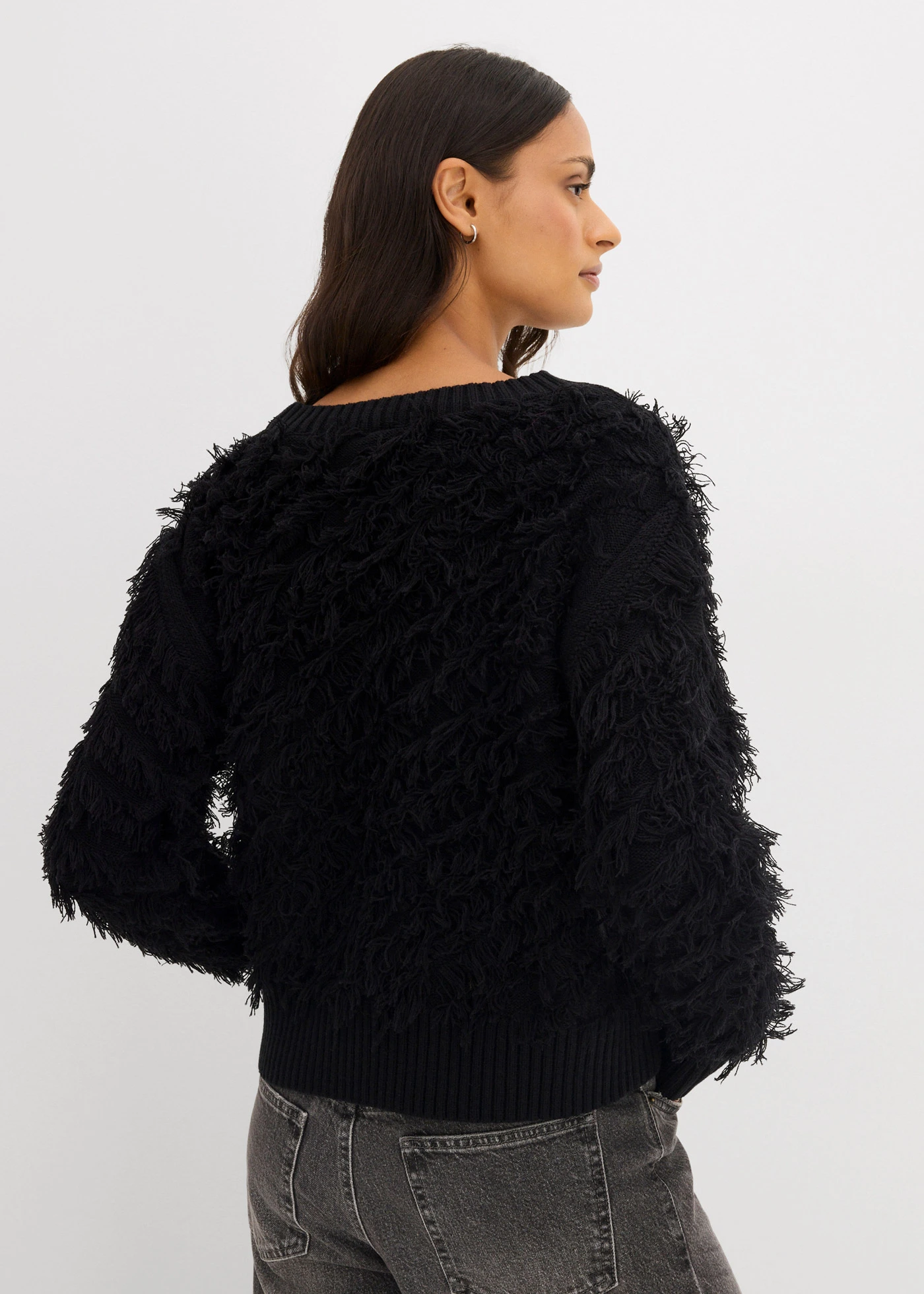 Pull en grosse maille à franges • noir • Boutique bonprix