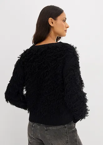 Pull en grosse maille à franges • noir • Boutique bonprix