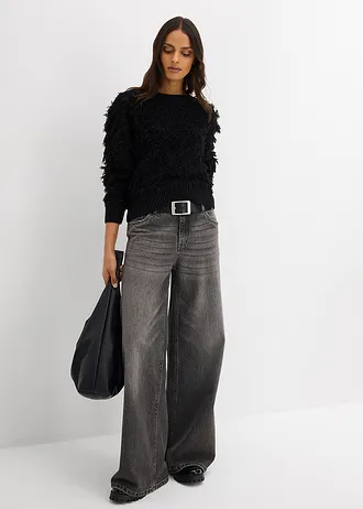 Pull en grosse maille à franges • noir • Boutique bonprix