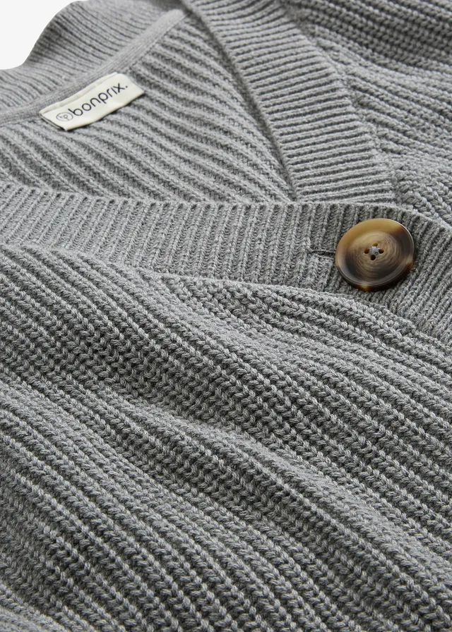 Gilet en grosse maille 100% coton • gris chiné • product-page.page-title-suffix