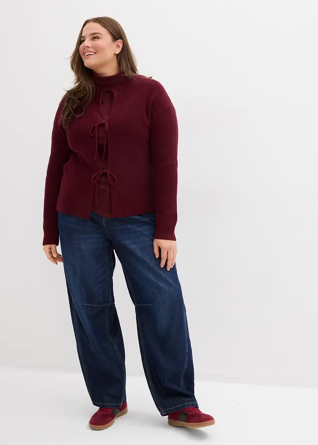 Vest met strikdetails, Kleur: donkerbessen